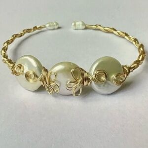 Elegant Gold Wire Wrapped Baroque Freshwater Pearl Bracelet